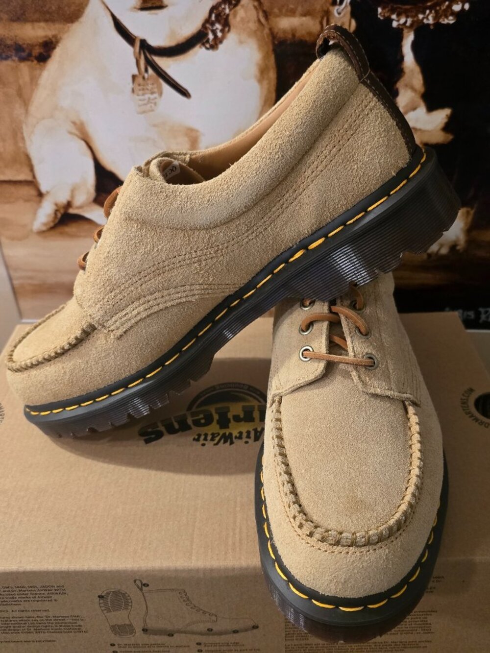 Dr. Martens Lowell Hairy Suede Orleans Moc Toe Tan Shoes Men's Size 11 US NEW